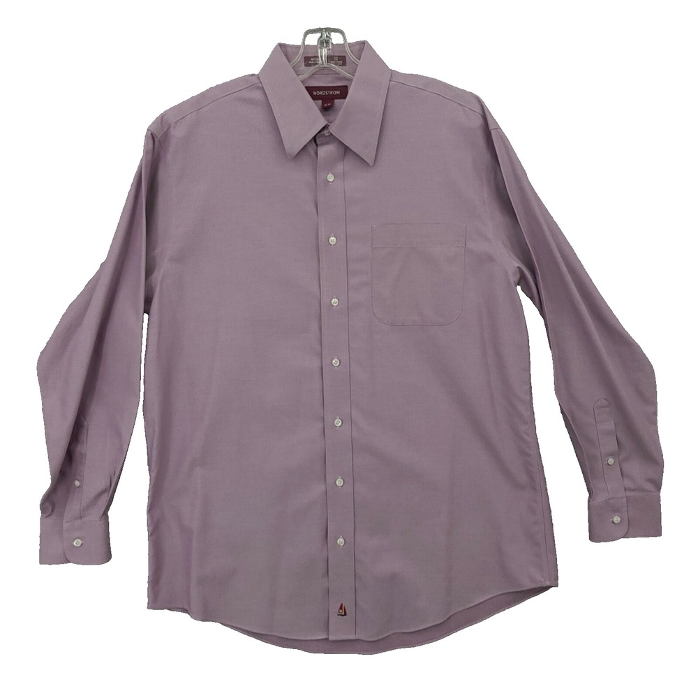 Nordstrom Mens Shirt Size 16-34 Collared Solid Purple Long‎ Sleeve 100% Cotton